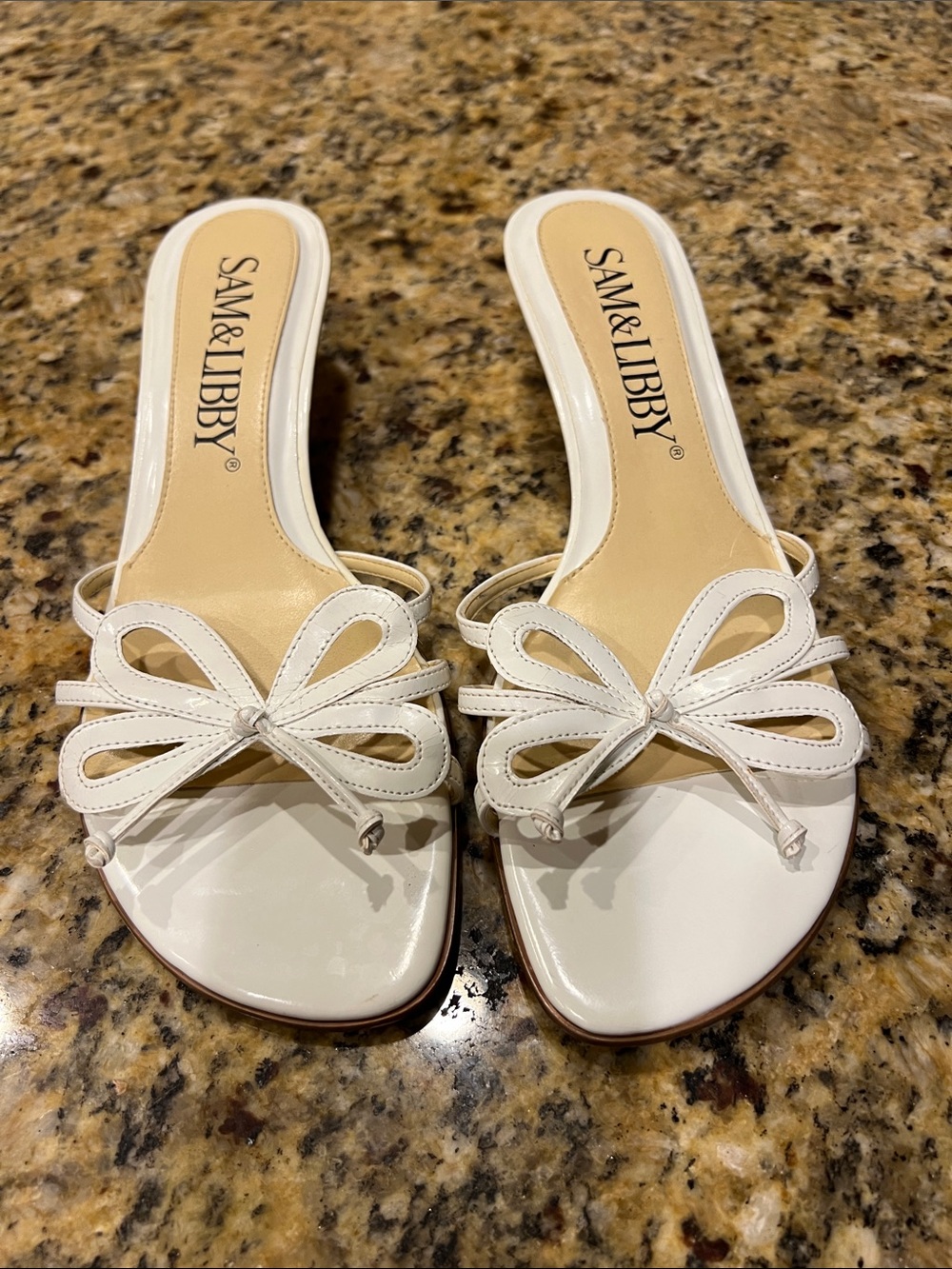 Sam & Libby White Bow-Tie Slide Mules